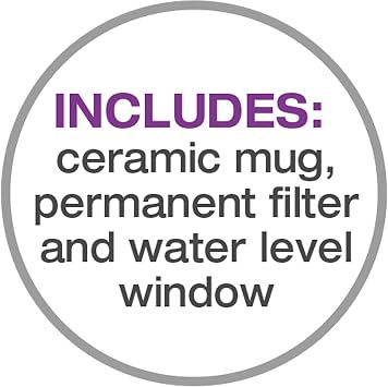 Salton 1 Cup Mini Compact Drip Coffee Maker with Reusable Mesh Filter for Coffee Grounds, Fits a Variety of Mug Sizes including Bonus Ceramic Mug for Home or Office, 10 Ounce Capacity, Black (FC1205)