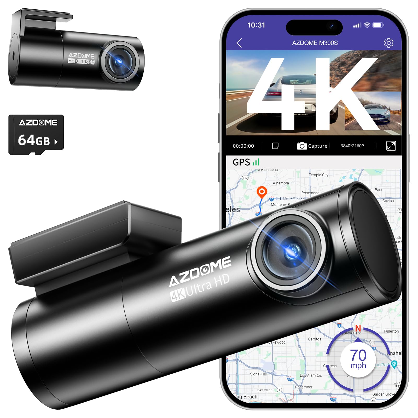 AZDOME 4K Dash Cam Front and Rear, Built in WiFi GPS Dual Dashcam for Car, Voice Control Car Camera with UHD 2160P, Night Vision, WDR, G-Sensor, Parking Monitor, Loop Recording,64GB SD Card Included-image-44