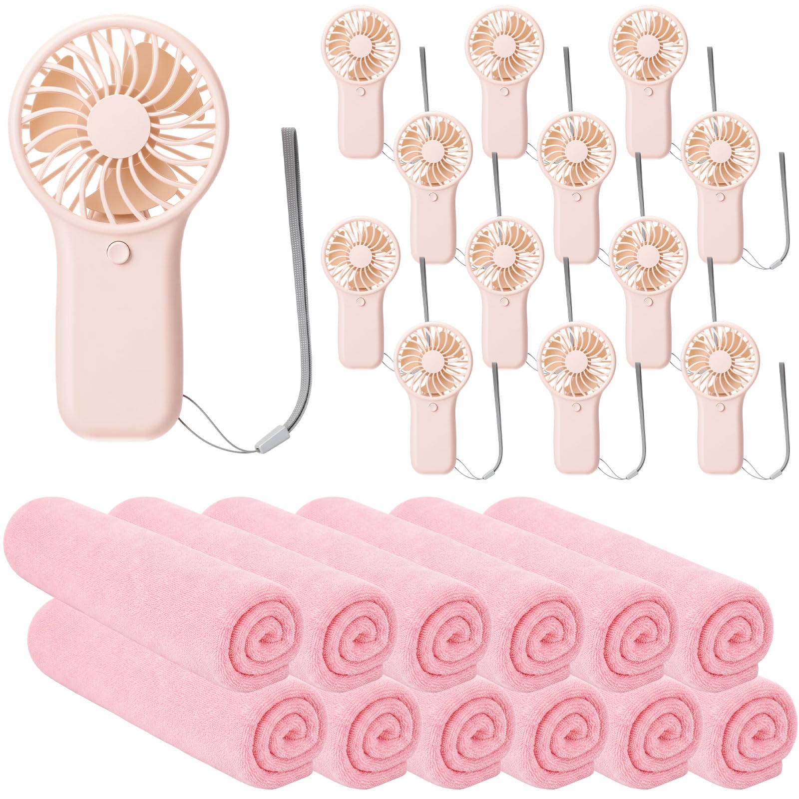 Photo 1 of Hortsun 24 Pcs Summer Sets Includes 40"x12" Cooling Towels and Mini Handheld Fan Bulk, Workout Towel Sweat Towels for Hot Weather Gym, Portable Small Fan for Summer Team Travel Gifts(Pink)