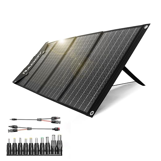 Raddy SP120 Panel solar portátil plegable de 120 W con 4 salidas DC/USB/QC3.0/Type-C compatible con la mayoría de generadores solares portátiles, teléfonos, viajes, camping, senderismo