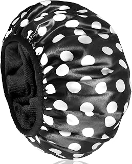 BYHOYULU Shower Cap, Extra Large Triple Layer Bathing Cap for Women Long Hair - 100% Waterproof Reusable Adjustable Size Washable with Dry Hair Function Microfiber Terry Cloth Silky Satin Bath Cap(Dots)