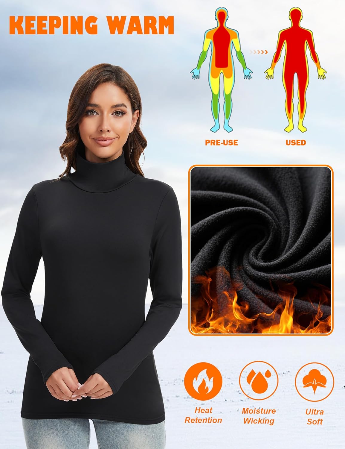 5 Pack Turtleneck Thermal Shirts for Women, Turtle Neck Long Sleeve Fleece Lined Base Layer Underwear Tops - Image 3