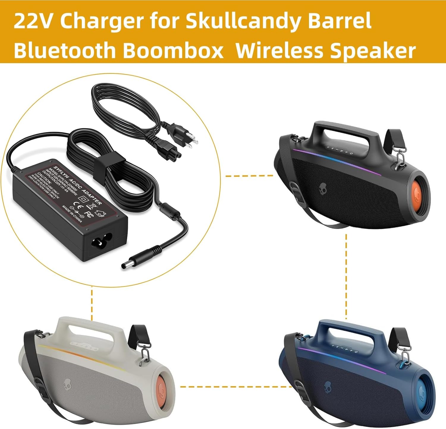 22V Charger for Skullcandy Barrel Bluetooth Boombox XT Party Wireless Speaker Compatible with Skullcandy Barrel 2SKSK1849 RY72A220320M2 2SKAC1890B0W2 Power Cord