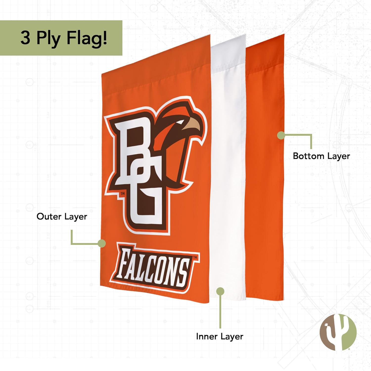 Desert Cactus Bowling Green State University BGSU Garden Flag – 19 x 12 Inch Bowling Green Falcons Banner, for Outdoor Display and Events (Design B) - Image 3
