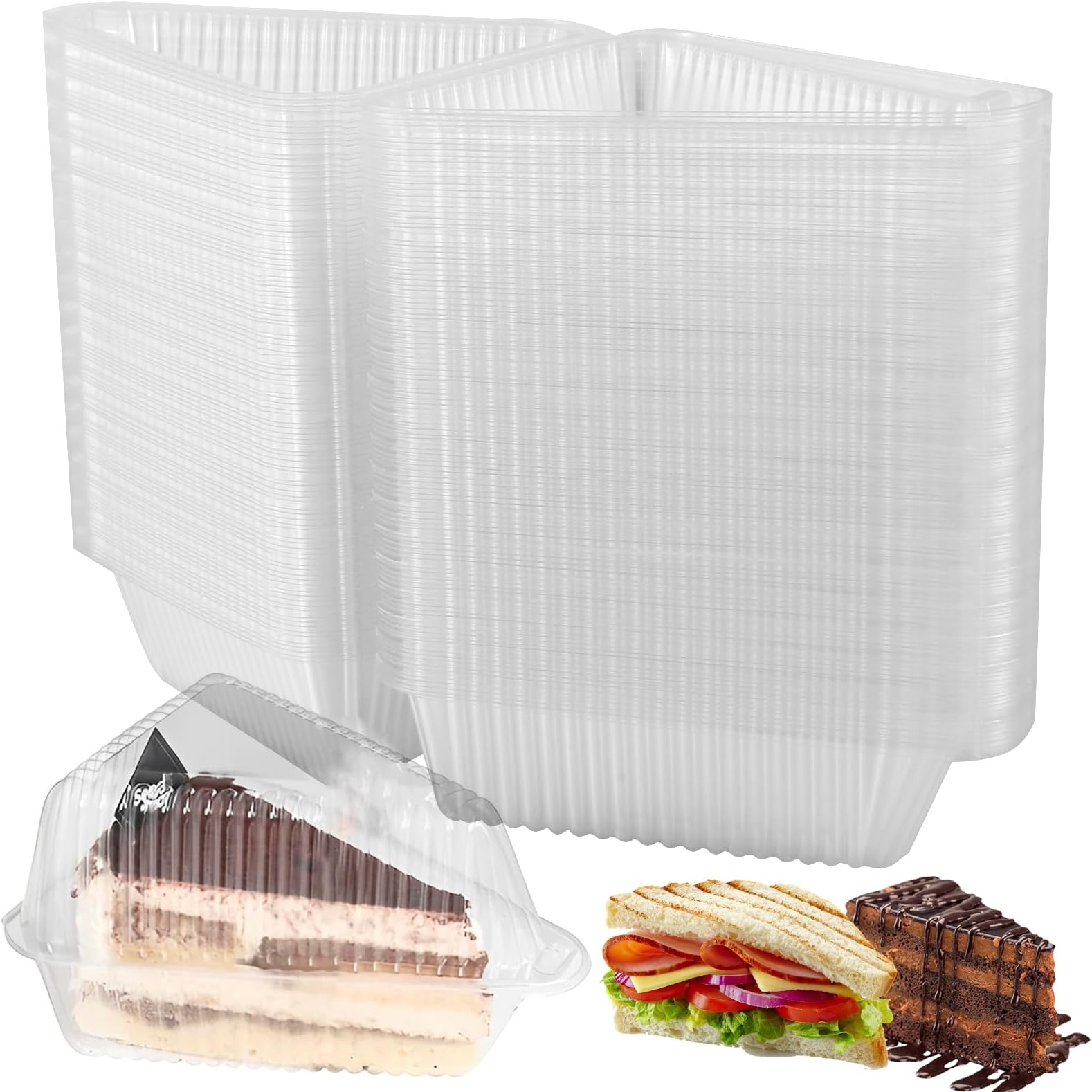 150pcs Cake Slicing Boxes Containers Cake Boxes Triangle Mini Cake Boxes Clear Lid Transparent Food Containers for Pastry, Salad, Cake, Sandwich