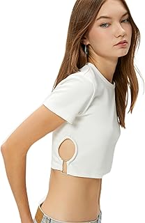 تيشرت قصير بأكمام قصيرة ورقبة دائرية ضيقة من القطن بتصميم كلاسيكي للنساء من كوتون (عبوة من قطعة واحدة)