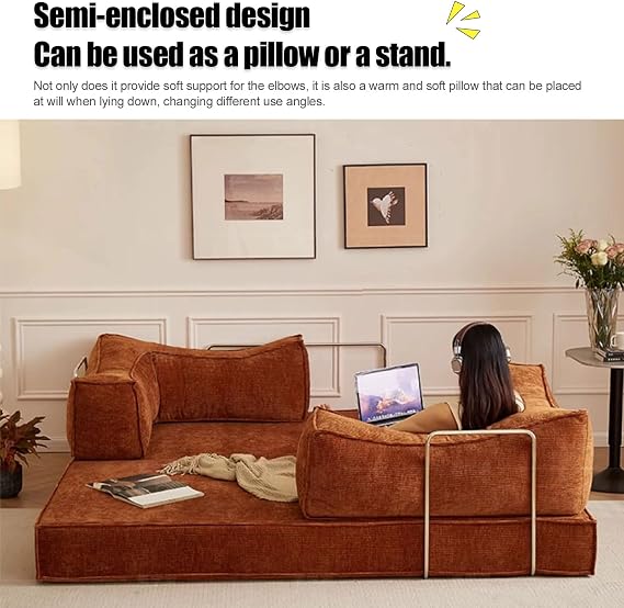 Boneless Sofa Bed with Mattress, Modular Sofa, Folding Sofa Bed, Ribbed Fabric, Box Sofa for Living Room, Bedroom, Office Orange 78.7 cm