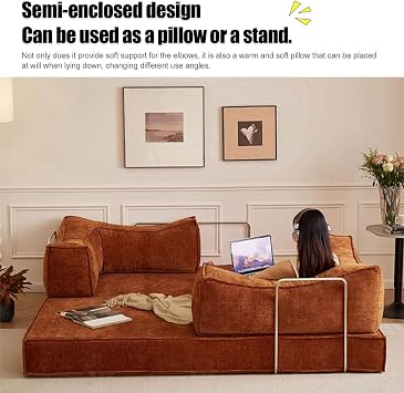 Boneless Sofa Bed with Mattress, Modular Sofa, Folding Sofa Bed, Ribbed Fabric, Box Sofa for Living Room, Bedroom, Office Orange 78.7 cm