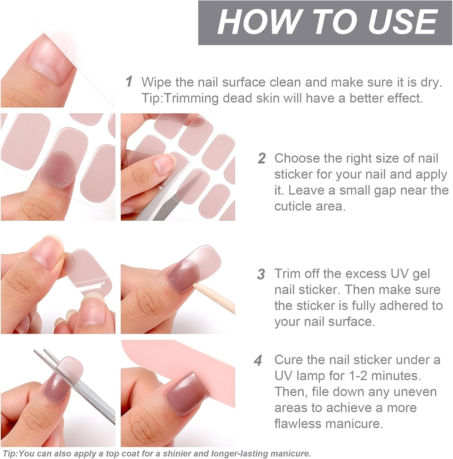 Semi Cured Gel Nail Strips, 20pcs Coffee Nude Gel Wraps Sticker Easy Apply & Remove Long Lasting with UV Lamp Home Salon DIY Art for Women