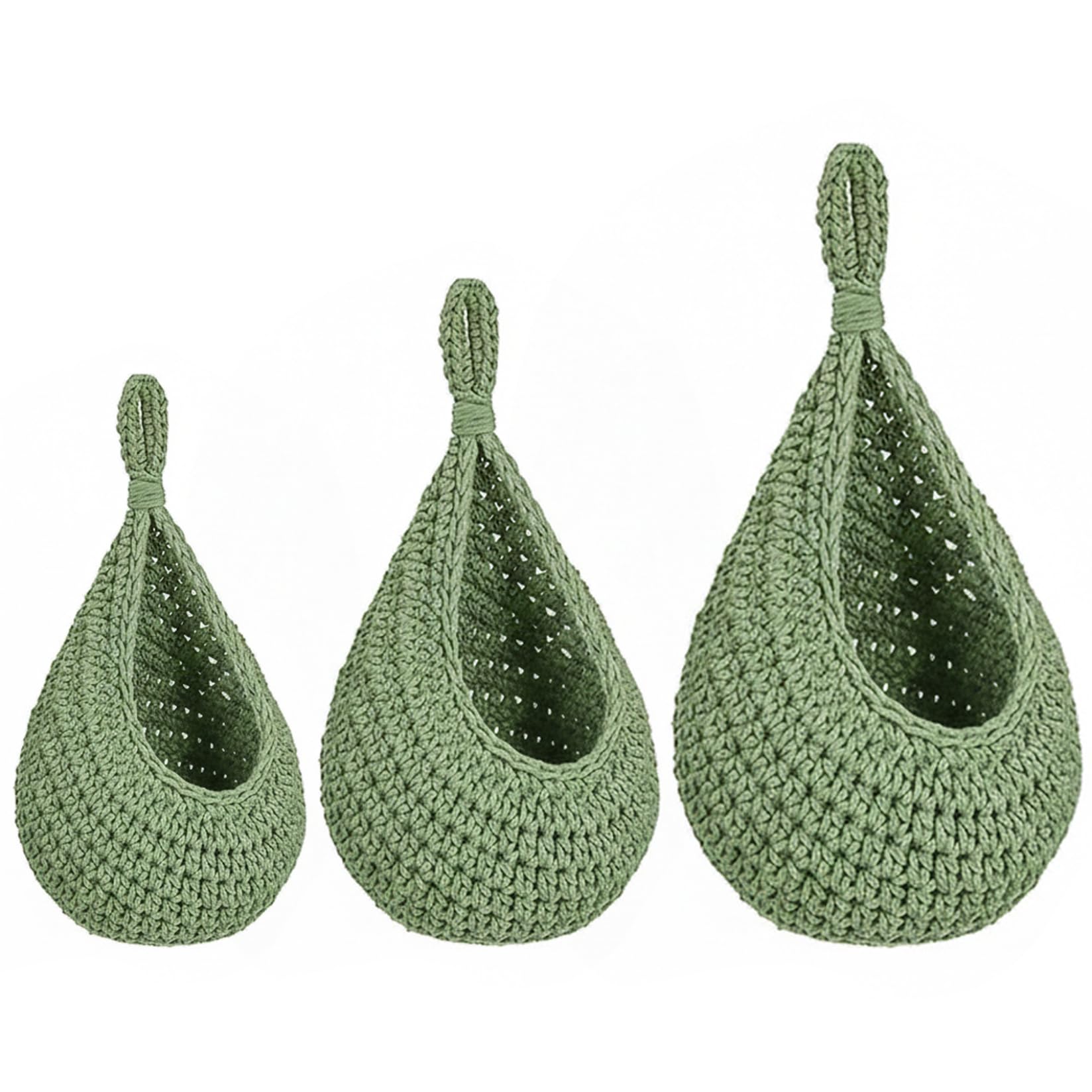 DAGLLGEW 3PCS Hanging Produce Basket, Handwoven Cotton Rope Fruit Hammock for Kitchen Wall with Loop, Multi-Size Storage Baskets for Fruits, Eggs, Toys, Home Decor Fruit Hammock