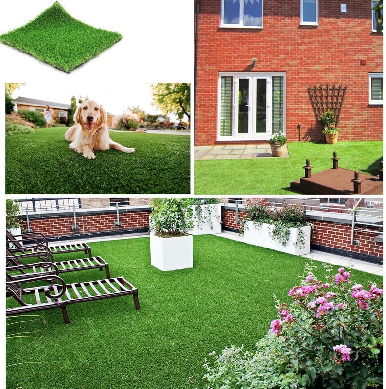 Artificial Turf Grass Outdoor Realistic Fake Grass Deluxe Turf Synthetic Thick Lawn Pet Turf 1 3/8” Height Outdoor Decor Backyard Customized Thick Faux Grass Outdoor Rug 7FT x 28FT