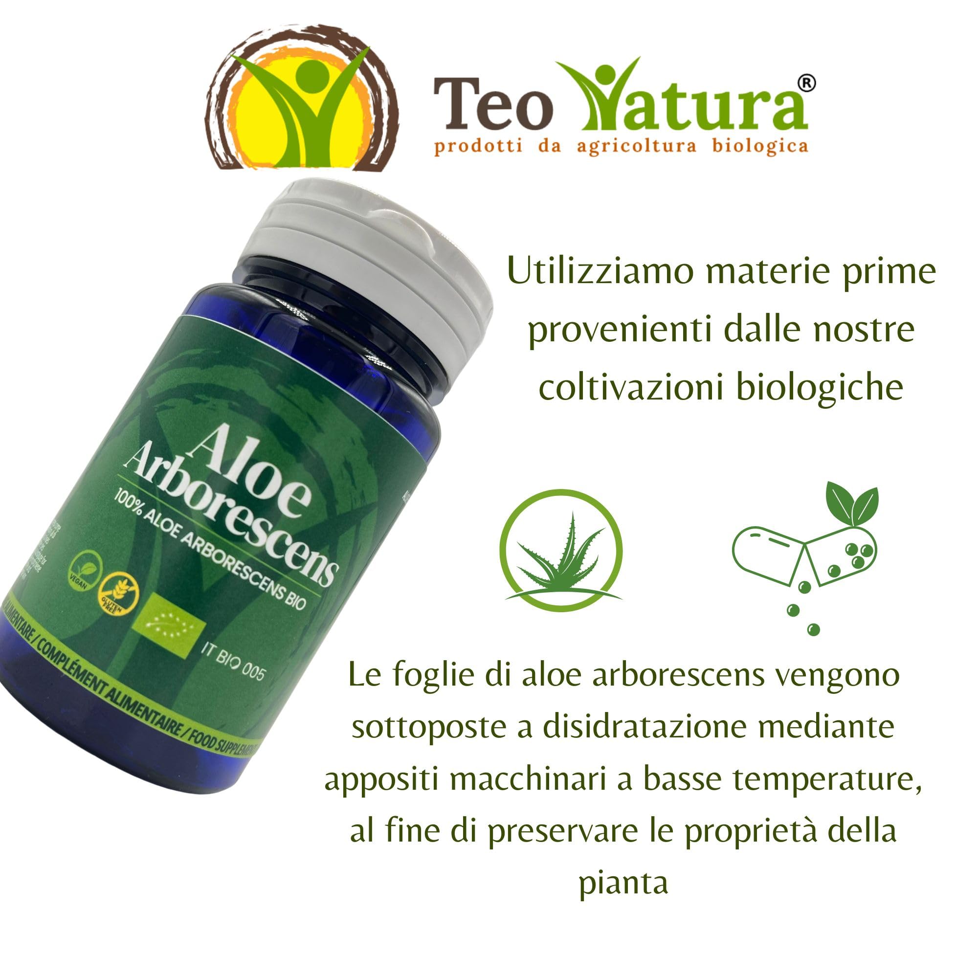TeoNatura Integratore Alimentare di Aloe Arborescens - 100% Biologico Made in Italy - 50 Capsule