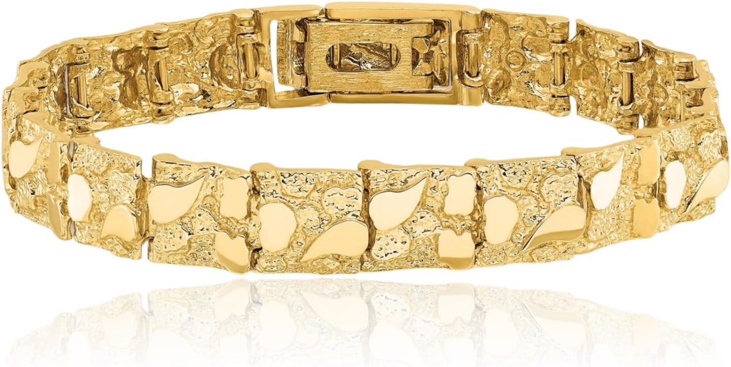 IceCarats 10K Solid Yellow Gold 15mm Chunky Link Chain Nugget Bracelet Polished