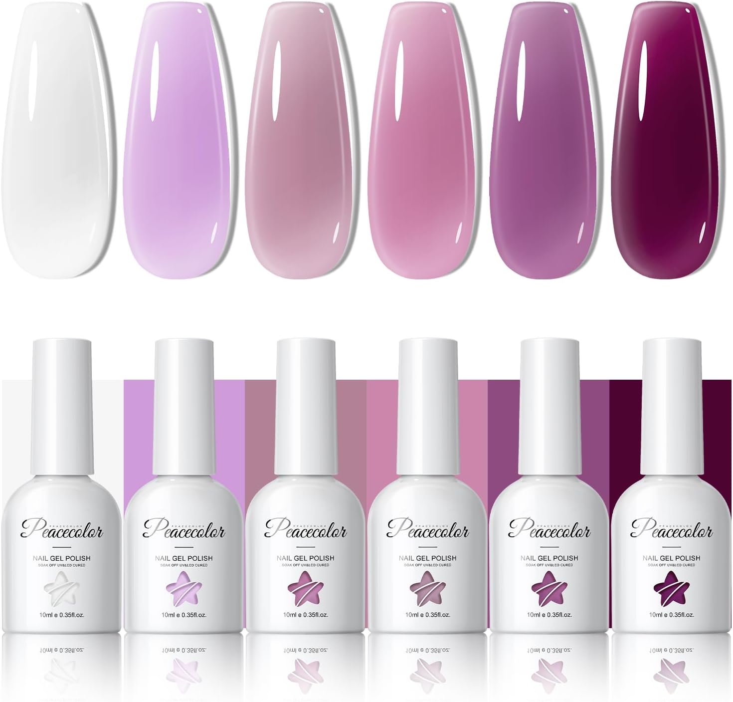 PEACECOLOR 6 * 10ML Lakier do paznokci UV Jelly Fioletowy lakier żelowy, Jelly Nail Polish Transparent Soak off UV/LED Manicure DIY w domu