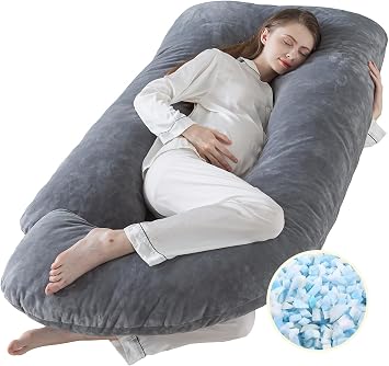 WhatsBedding Pregnancy Pillows for Sleeping, J Shaped Full Body Maternity Pillow for Adults, Memory Foam Filling Support for Back, Legs, Belly, HIPS for Pregnant Women Gray