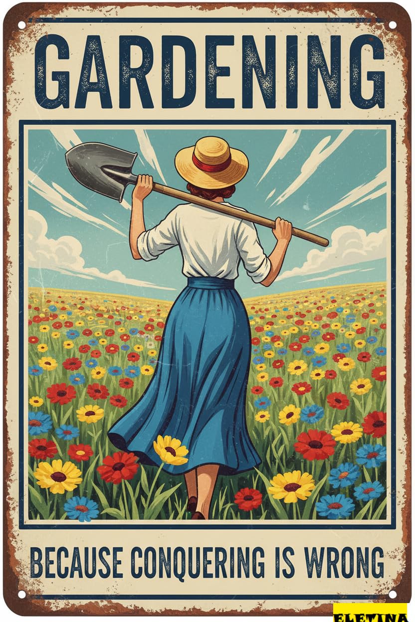 Vintage Metal Tin Sign Funny Garden S;gardening Because Murder Is Wrong ; Poster Farmhouse Home Kitchen Coffee Wall Garden Decor S 8x12 In