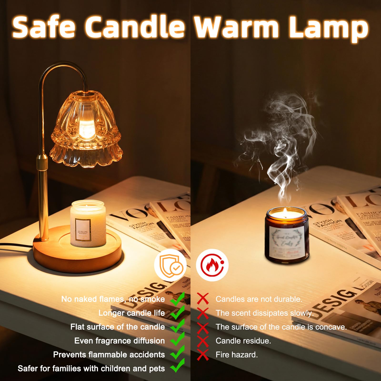 Lámpara Calentadora de Velas, Lámpara Calienta Velas con Temporizador y Atenuador, Candle Warmer Lamp Eléctrico con 2 Bombillas, Vela Lampara Perfumada Altura Ajustable para Hogar Decoración
