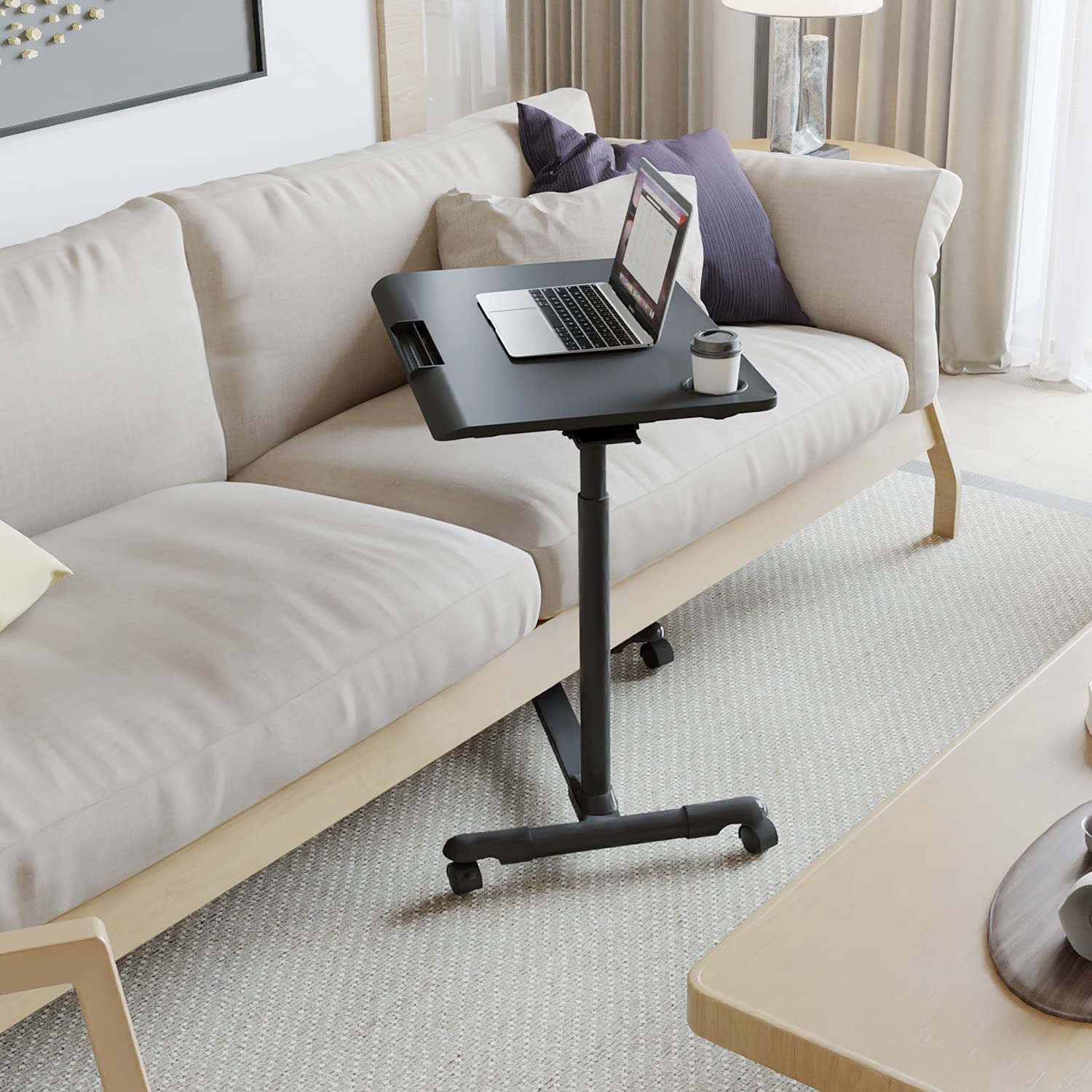 Fenge OverBed Table with Wheels Adjustable,Rolling Laptop Table Overbed