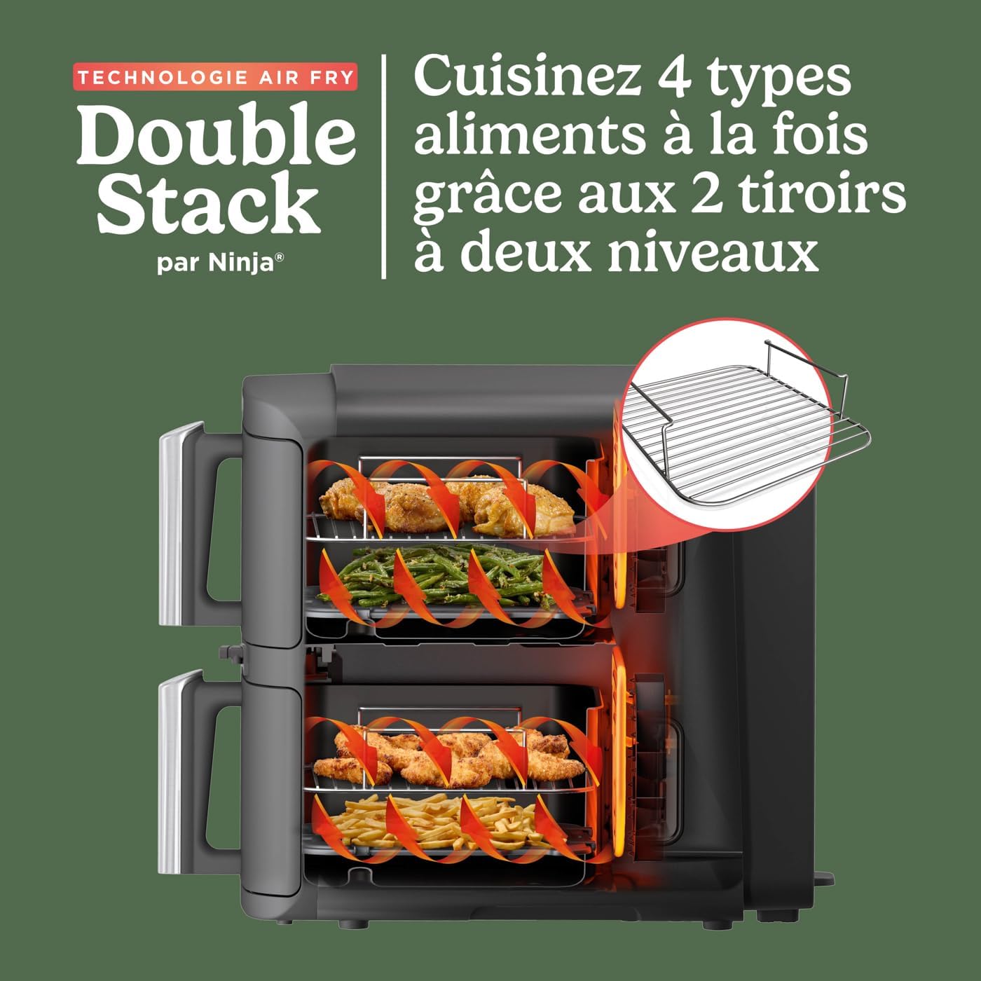 Ninja Double Stack XL avec thermosonde SmartCook, airfryer vertical 2 tiroirs 9,5 L, 6 fonctions, 8 portions, SL451EU - vue 2