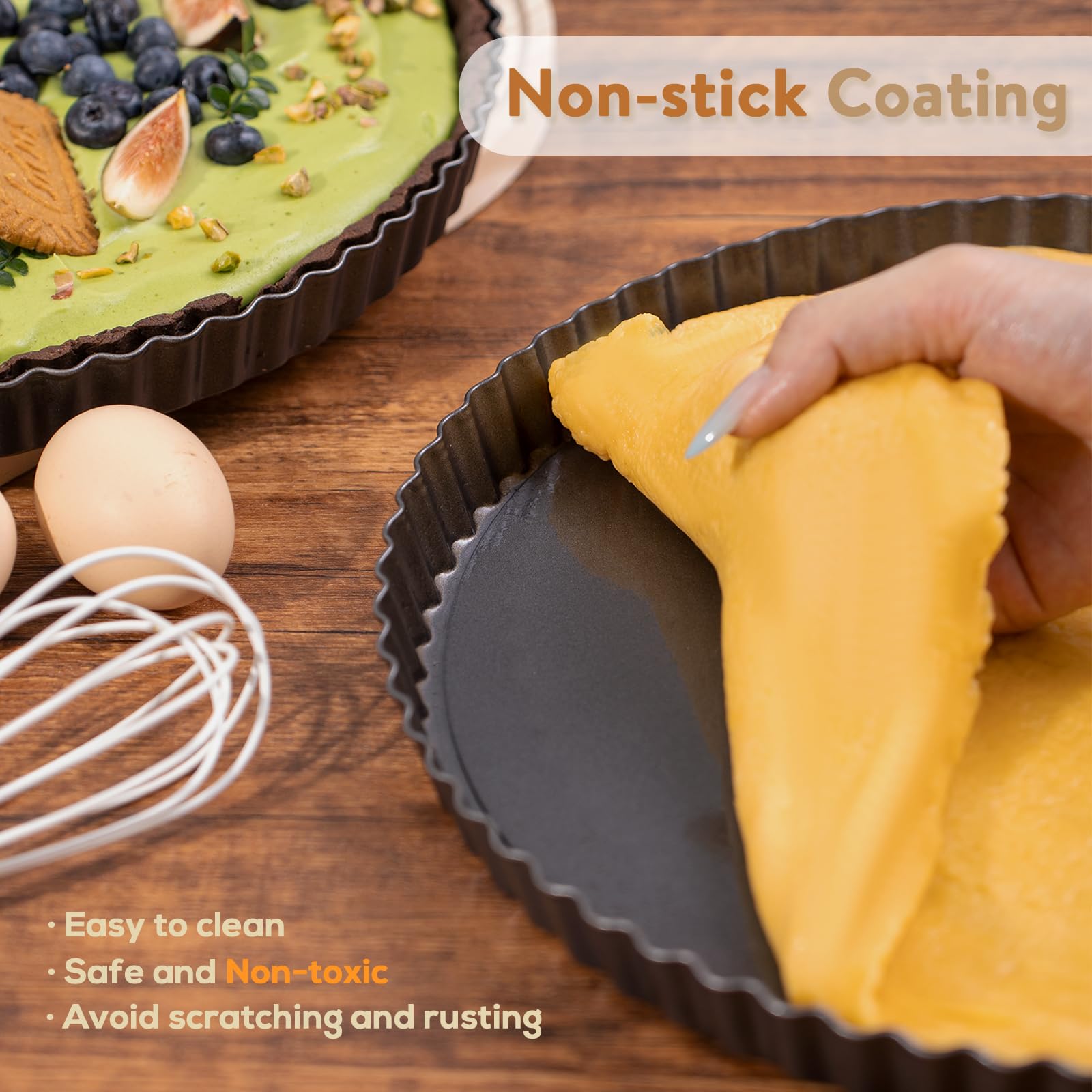Teglia Rotonda per Torte con Fondo Scanalato, 32 cm, per Quiche con Base Allentata, Antiaderente, per Crostate di Cottura, Quiche, Tortiera, Quiche, Acciaio al Carbonio, Grigio Scuro