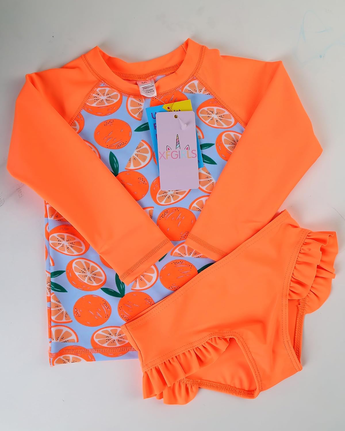 XFGIRLS Girls 2-Piece Swimsuit Long Sleeve Rash Guard Set Toddler 6M-8Y | UPF 50+ blocks 98% UV, Quick-dry, Easy on/off, Bright colors stand out, Machine wash, Breathable, Beach, swim, water park