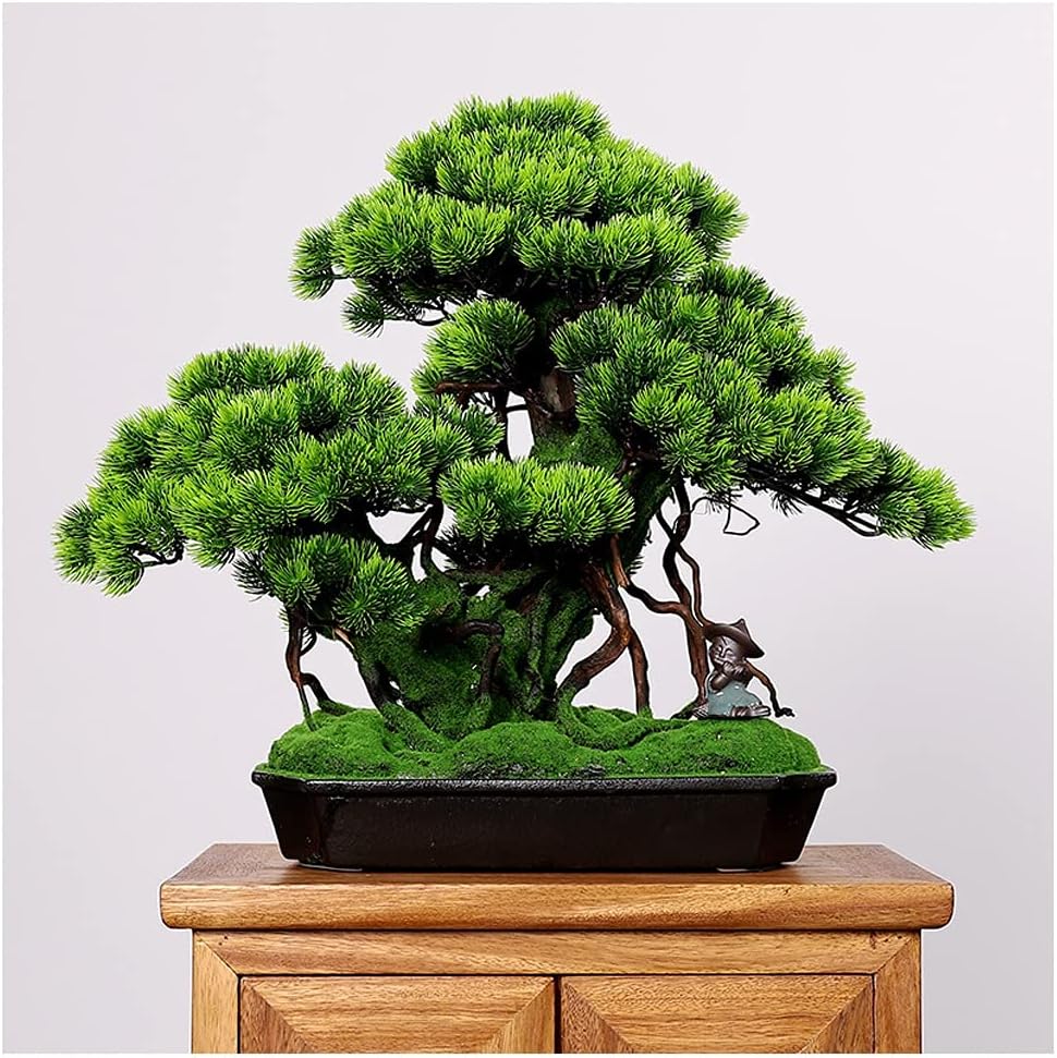 Artificial Trees Pot Plants Artificial Pine Trees Green Fake Tree Potted Plants Realistic Pine Leaves Ceramic Little Monks Home and Office Decorations Artificial Plants Bonsai