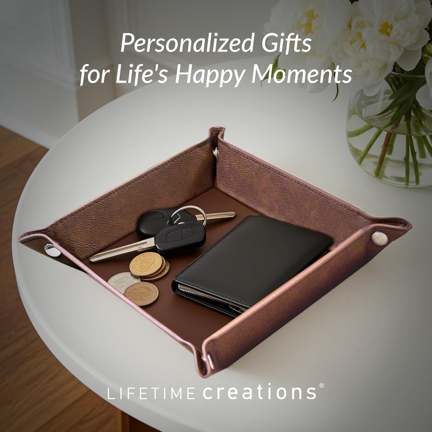 Lifetime Creations Personalized LSU Tigers Valet Tray (Dark Brown) - Officially Licensed, Vegan Leather Men's Catchall Dresser Tray, Desk Organizer, Graduation Father's Day Birthday Gift for Fan