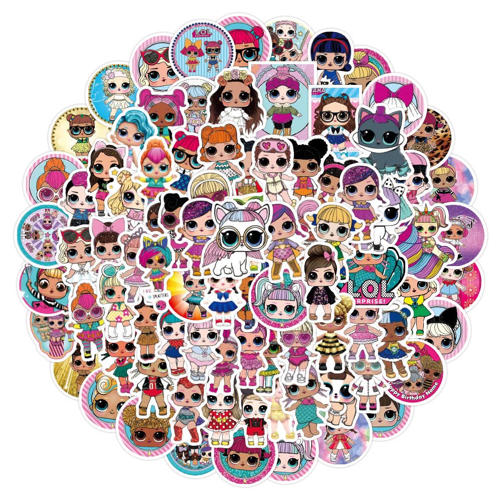 Anabiya 100 Pcs Waterproof Cute Doll Vinly Graffity Beautiful Stickers Decal for Laptop Suit Cace Mobile Phone Book Luggage Water Bottle Luch Box Cup Skateboard