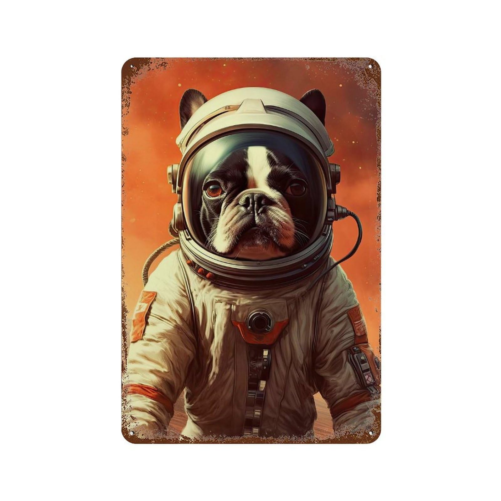 Boston Terrier Mars Rusty Metal Tin Sign 11.8"x7.9", Rustic Home Decor for Living Room, Hallway And Home Decor