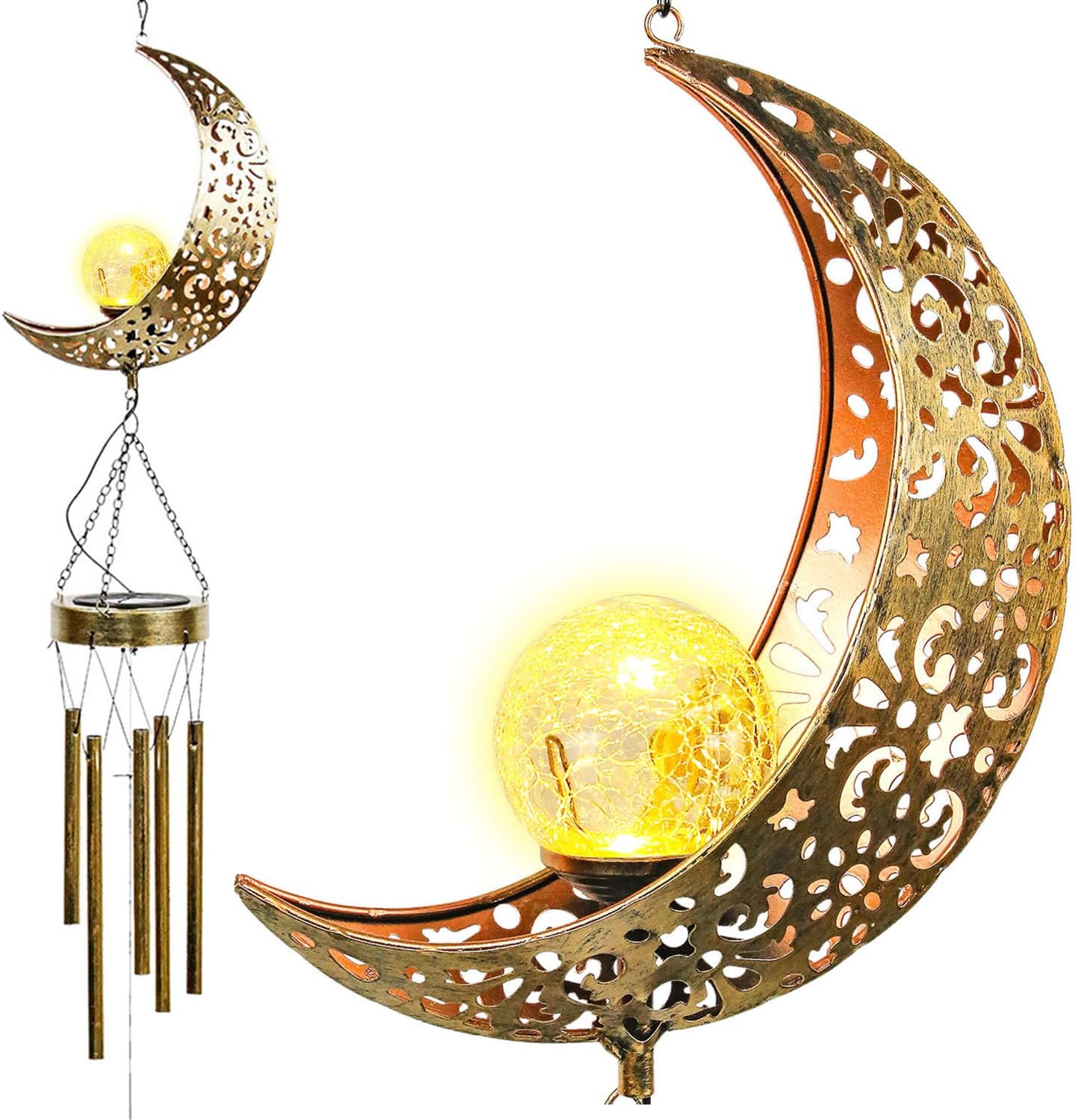 Taylor & Brown Wind Chimes Solar Lights - Powered LED Moon Sun Night ...