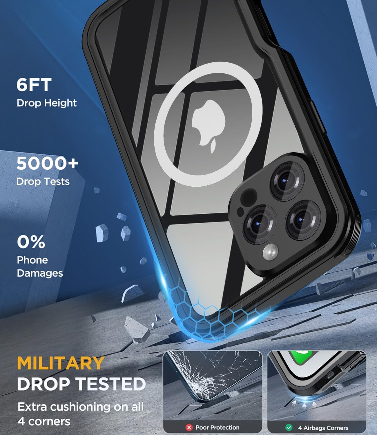for iPhone 16 Pro Max Case Waterproof, Full Body Underwater Dustproof Shockproof Case Built-in Screen Protector - Clear