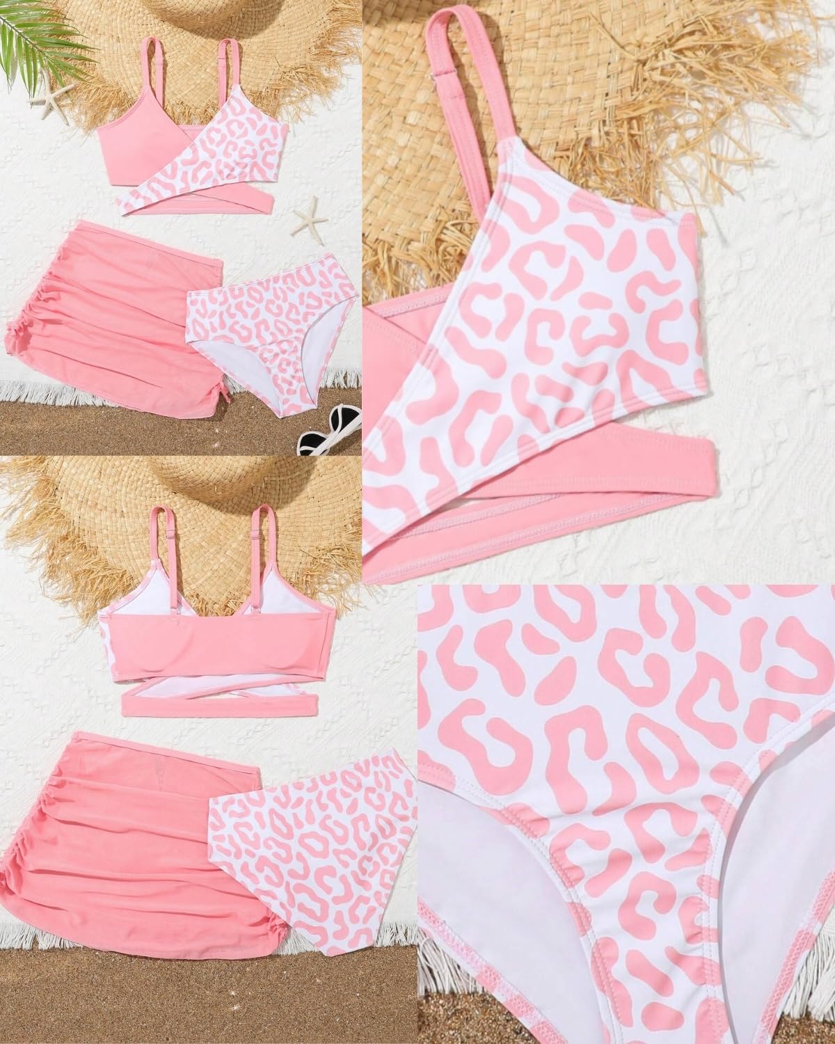 Girls Swimsuits 3 Piece Bathing Suit Leopard Printed Bikini Set with Cover Up Skirt Summer Beach Swimwear 6-15 Years - Image 6