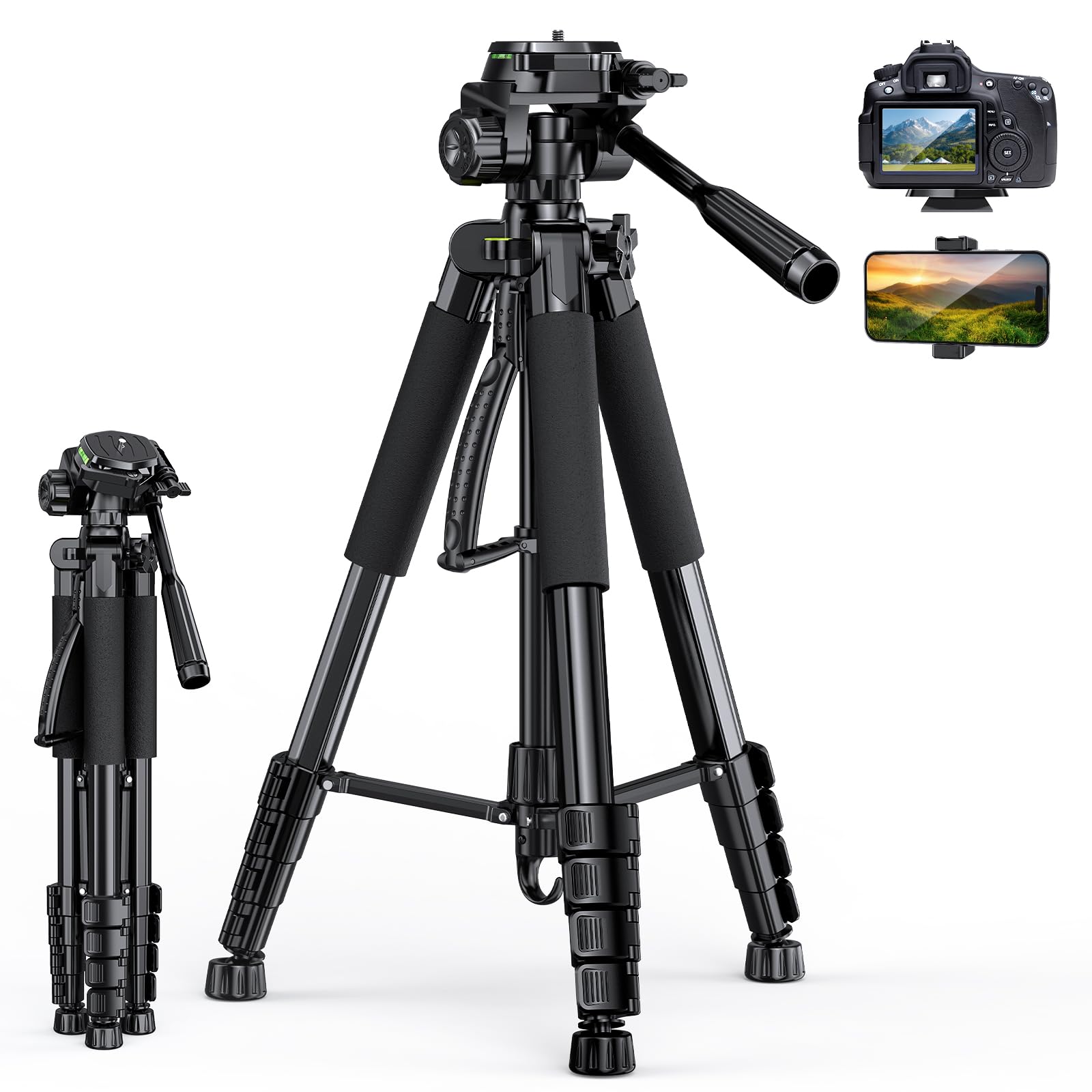 UBeesize 67” Camera Tripod with Travel Bag, Cell Phone Tripod with Bluetooth Remote and Phone Holder, Compatible with All Cameras, Cell Phones, Projector, Webcam, Spotting Scopes