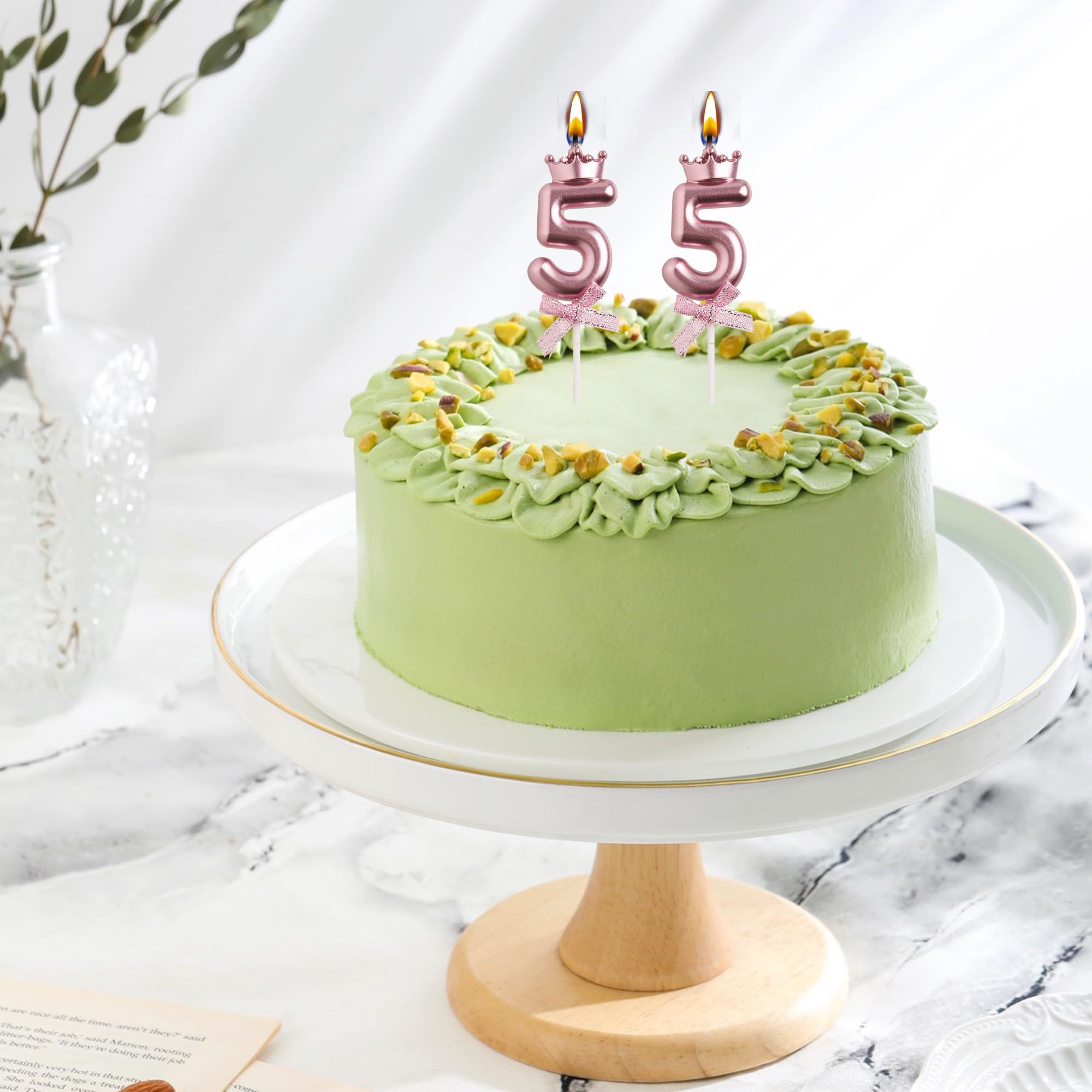 Velas de cumpleaños 55, velas de cumpleaños de oro rosa con números de 55 años, decoraciones de fiesta de cumpleaños para hombres y mujeres