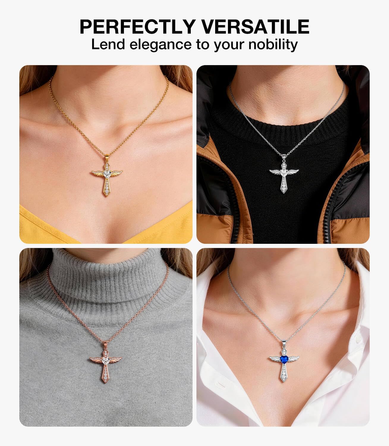 Lovans 925 Sterling Silver Cross Necklaces for Women,14K Gold Plated Angel Wings Cross Pendant Necklace with Cubic Zirconia - Image 5