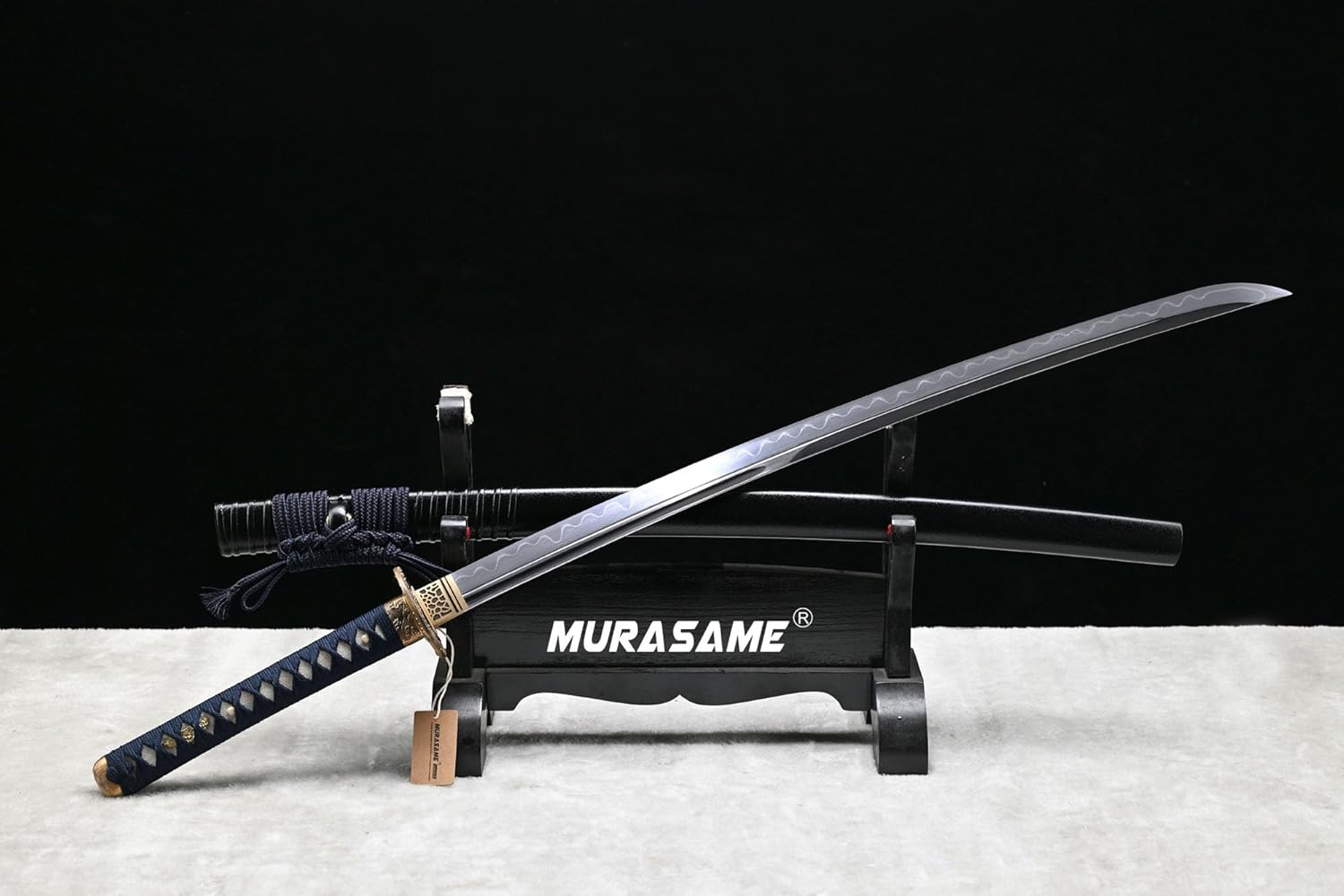 MURASAME 41" Katana Sword Clay Tempered Damascus Folded Steel Real Hamon Brass Tsuba Very Sharp