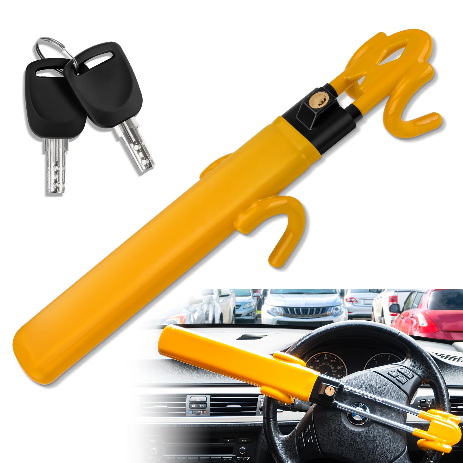 SEALIGHT Steering Wheel Lock Anti-Theft Car Device, Adjustable Steering Wheel Lock for Cars, Double Hooks & Heavy Duty Car Security Lock for Cars