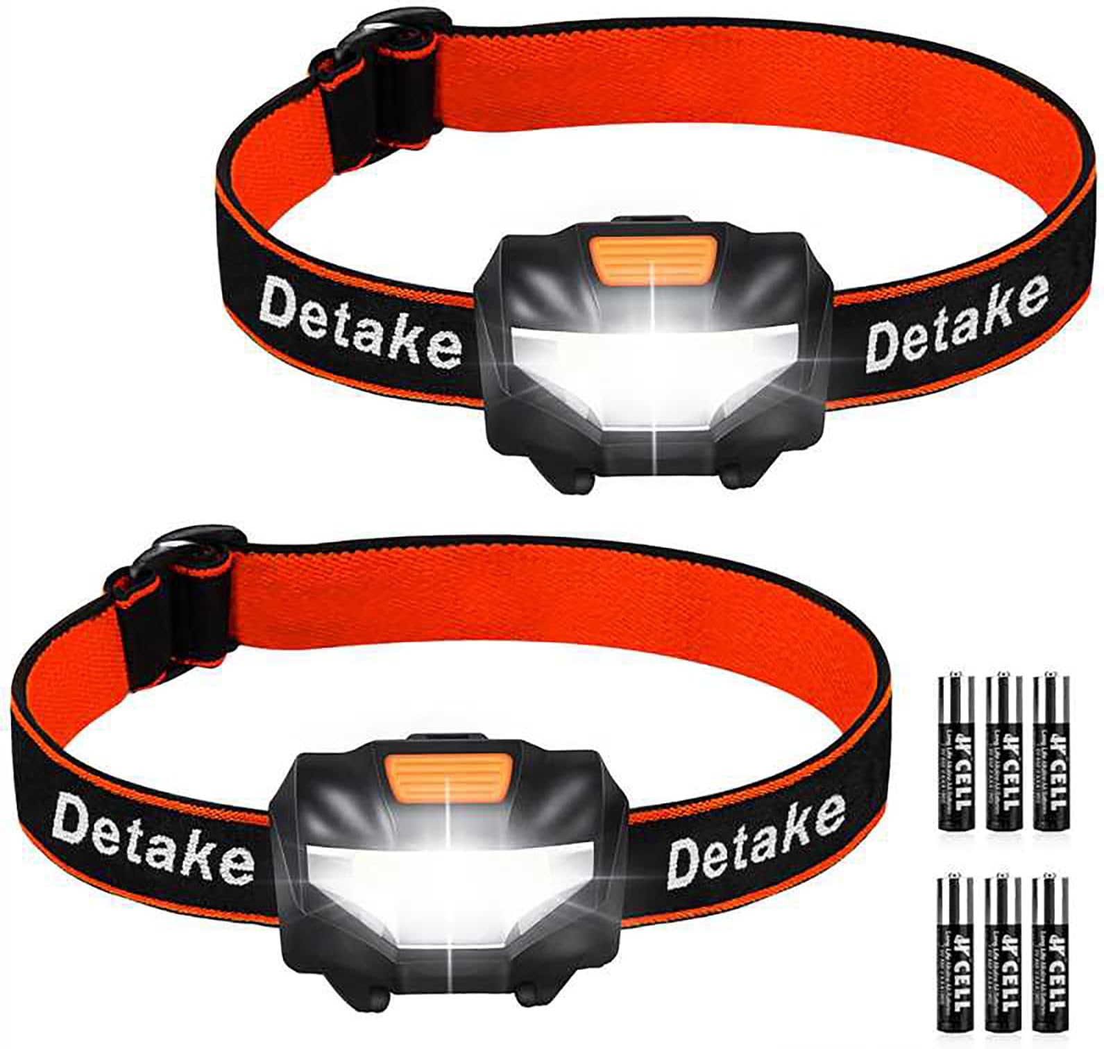 Detake Kids Head Torch, 2 Pack Super Bright Lightweight LED Headlamp with 3 Lighting Modes, Battery Powered Waterproof LED Head Torch Flashlight for Cycling, Running, Hiking, Camping, Fishing, Hiking