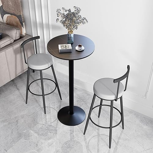 Miniatura 5 de Mesa alta redonda de piedra sinterizada de 21.6 pulgadas, patas de metal modernas, barra alta simple, mesa alta para cafetería, restaurante, postre