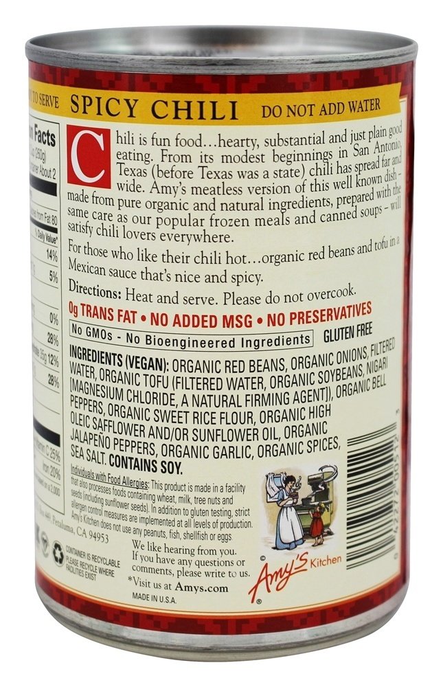 Amy's Kitchen Organic Soups, Spicy Chili, 14.7 Ounce, 12 Count