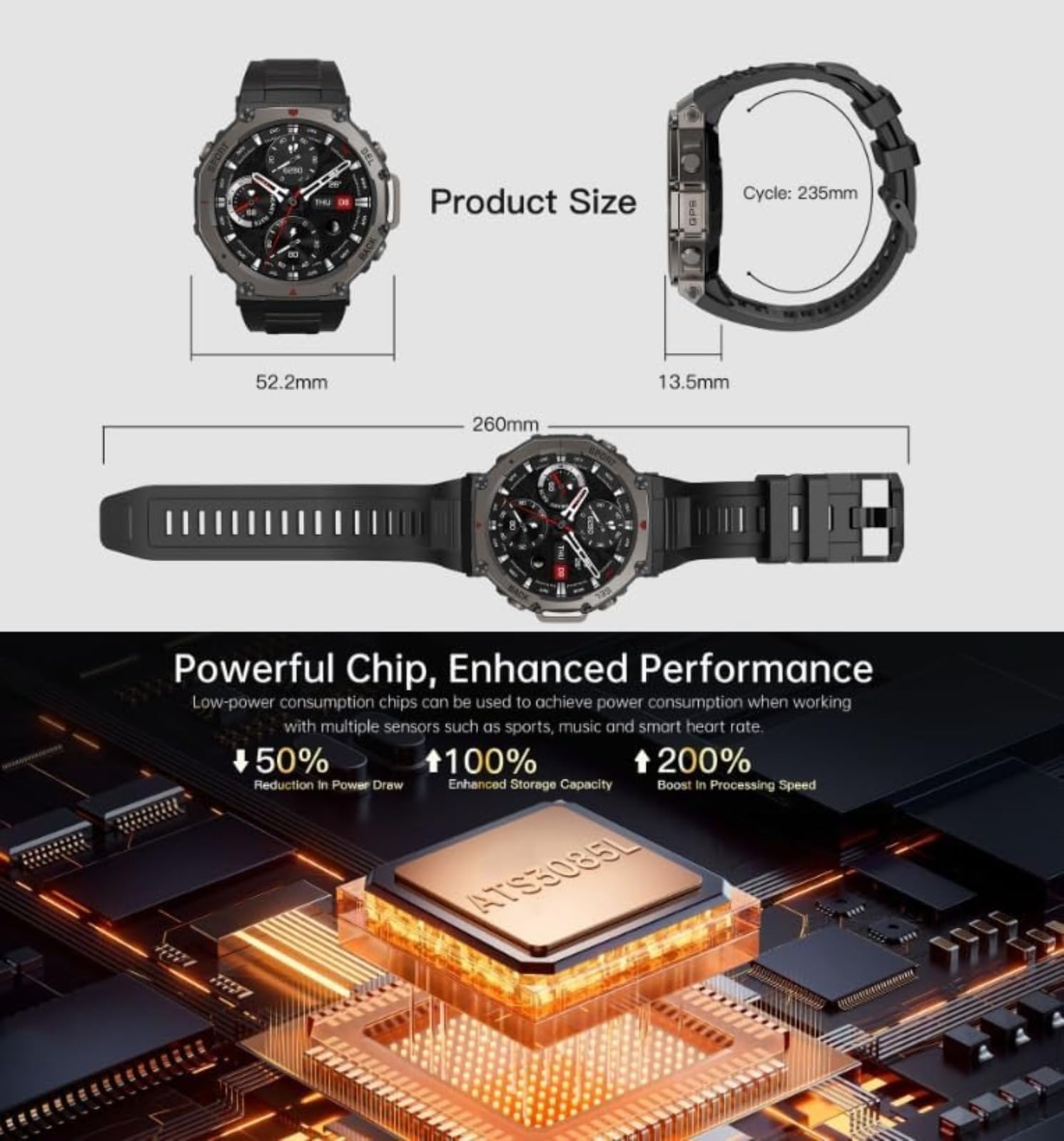 Orologio sportivo GPS per attività all'aperto: schermo AMOLED con posizionamento satellitare multiplo, impermeabile fino a 5 atm, oltre 170 modalità sportive per gli appassionati di attività