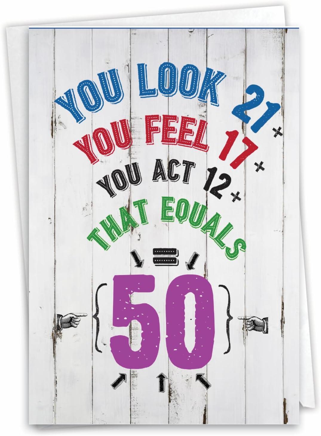 NobleWorks - 50th Funny Milestone Birthday for Men and Women, Celebrate and Congrats Notecard with Envelope - Age Equation 50 Birthday C7195MBG