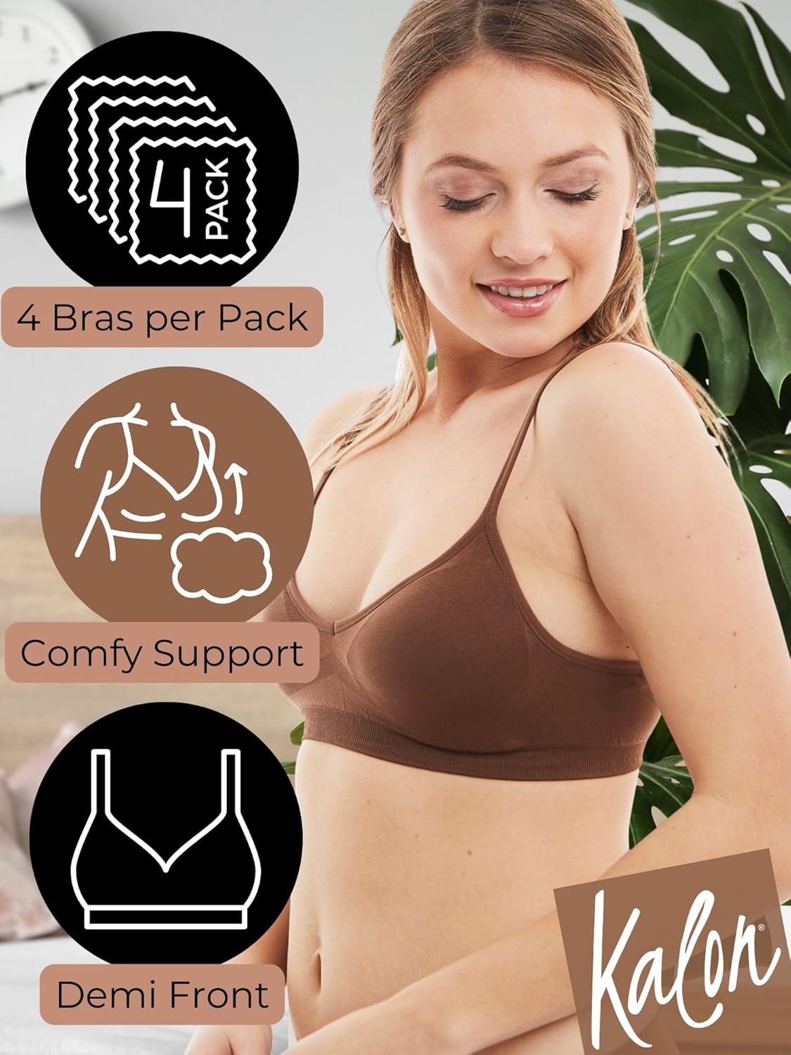Kalon Women’s 4 Pack Demi Padded Bralette Wireless Comfortable Bra - Image 2