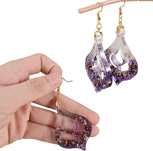 Miniatura 6 de Moldes de resina  13 pares de moldes para aretes y colgantes, molde de silicona de flor de lágrima con ganchos para las orejas y anillos de salto