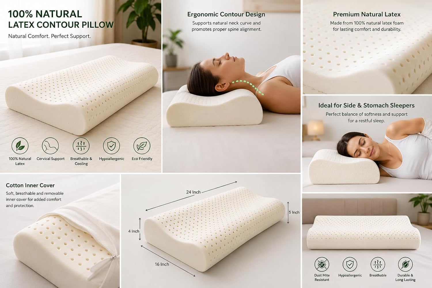 Contour Latex Pillows - Neck Support & Cooling Sleep -5