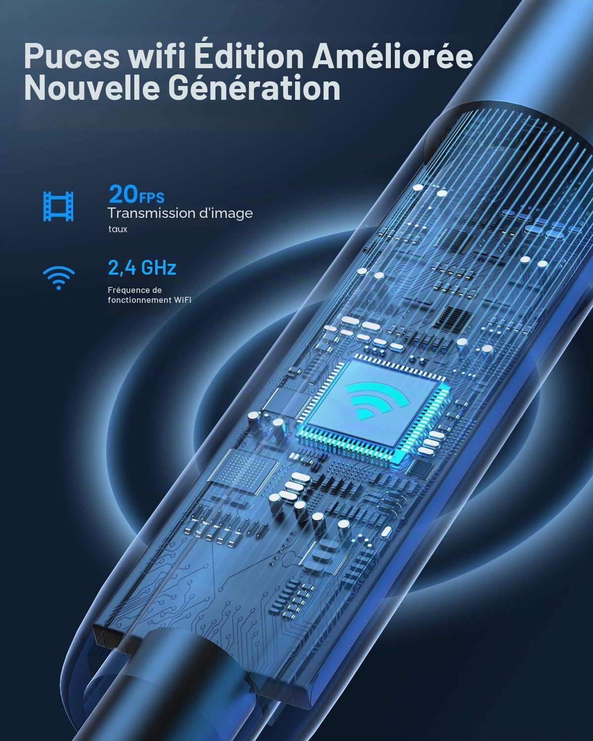 AOPICK Double Lentille Endoscope Caméra Endoscopique 5M - 1080P 3 en 1 USB Endoscope Caméra d'inspection, IP67 Étanche avec 8+1 Lumières LED Sonde de 7,9 mm pour Android, iPhone (No WiFi)