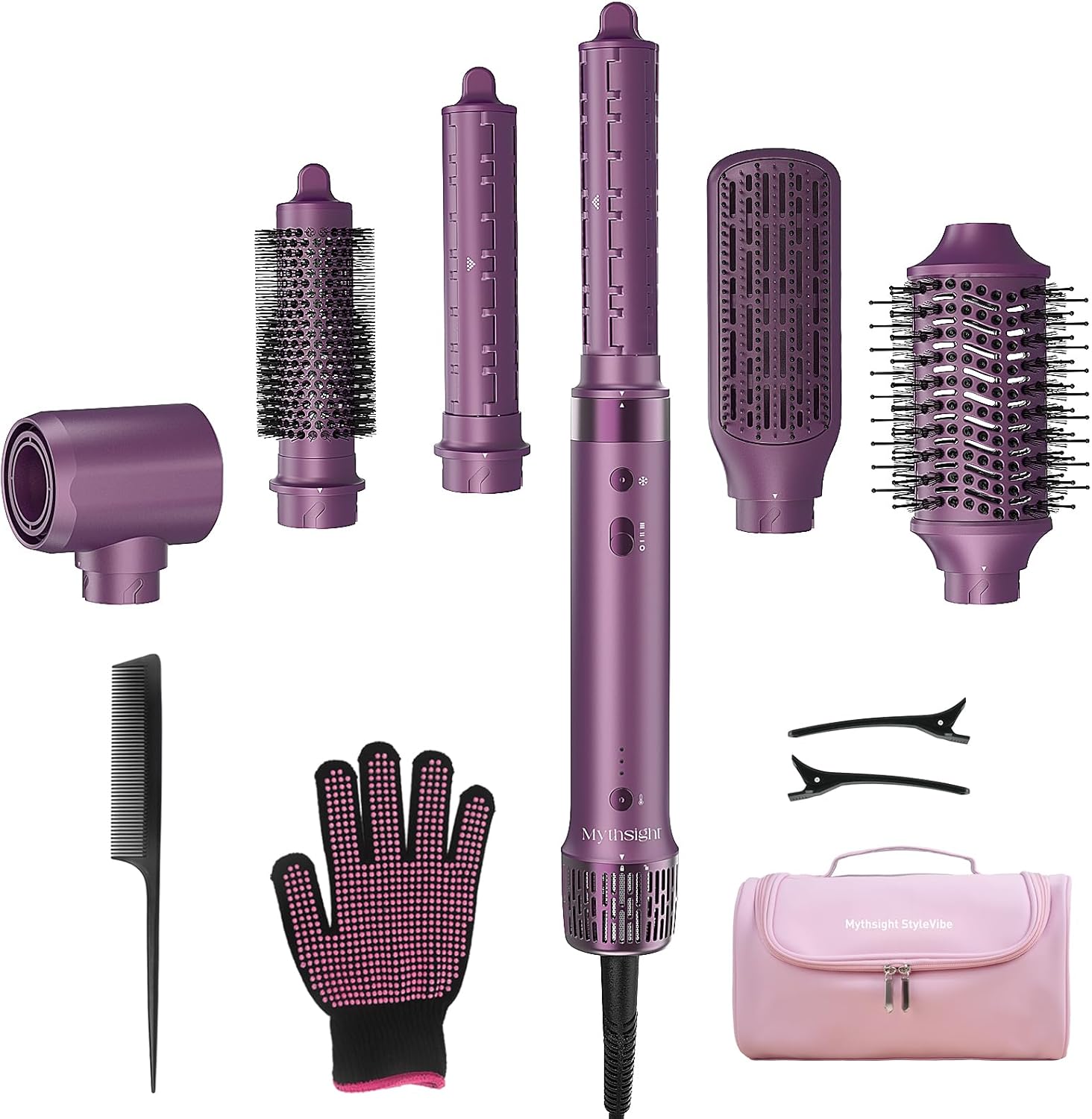 StyleVibe 6-in-1 Air Styler, Hair Dryer & Blow Dryer Brush with Travel Case – Auto Wrap Curls (L/R), Fast Drying, Thermal Round Brush for Smooth Blowouts & Frizz-Free Volume, No Heat Damage