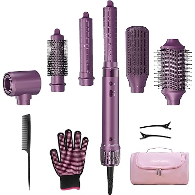 Mythsight StyleVibe 6-in-1 Air Styler, Hair Dryer & Blow Dryer Brush with Travel Bag - Auto Wrap Curls (L/R), Fast Drying, Thermal Round Brush for Smooth Blowouts & Frizz-Free Volume, No Heat Damage