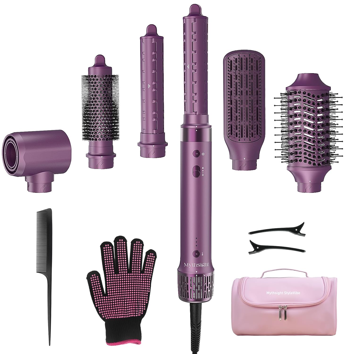 StyleVibe 6-in-1 Air Styler, Hair Dryer & Blow Dryer Brush with Travel Case - Auto Wrap Curls (L/R), Fast Drying, Thermal Round Brush for Smooth Blowouts & Frizz-Free Volume, No Heat Damage