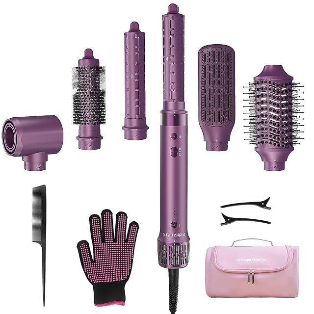 StyleVibe 6-in-1 Air Styler Hair Dryer Blow Dryer Brush with Travel Case - Auto Wrap Curls L R
